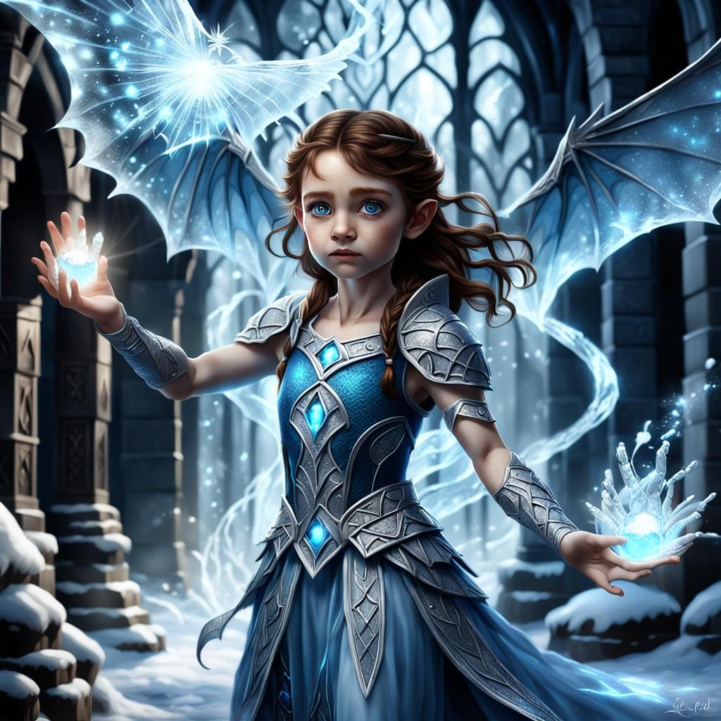 Halfling Sorceress Casting Ice Spell in Fantasy Setting
