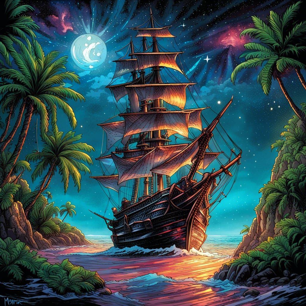 Gothic Galleon Voyage Under Starry Skies