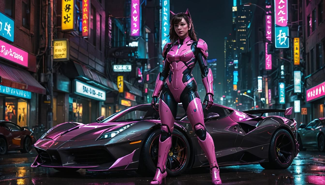 D.Va in Gotham City Cyberpunk Concept Art