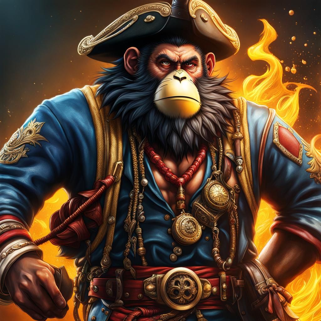 Epic Battle: Monkey vs. Blackbeard in Hyperrealism
