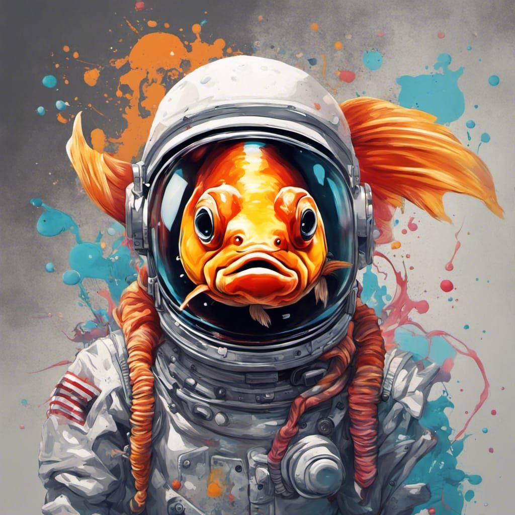 Goldfish Astronaut in Graffiti Splash Art Style