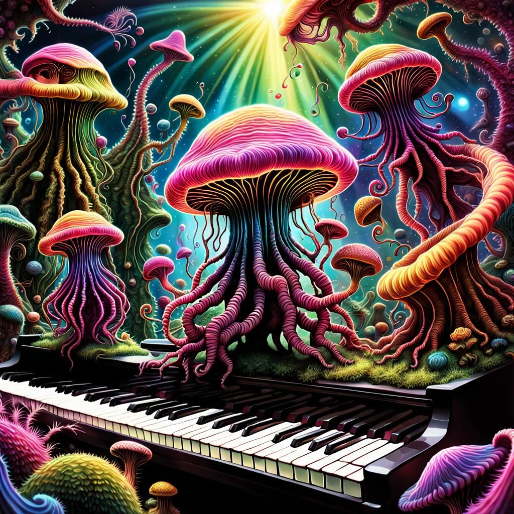 Surreal Alien Band Plays in Rainbow Forest
