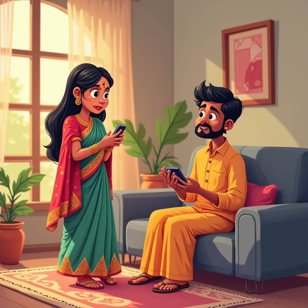 Traditional Indian Mother Concerned About Excessive Phone Us...