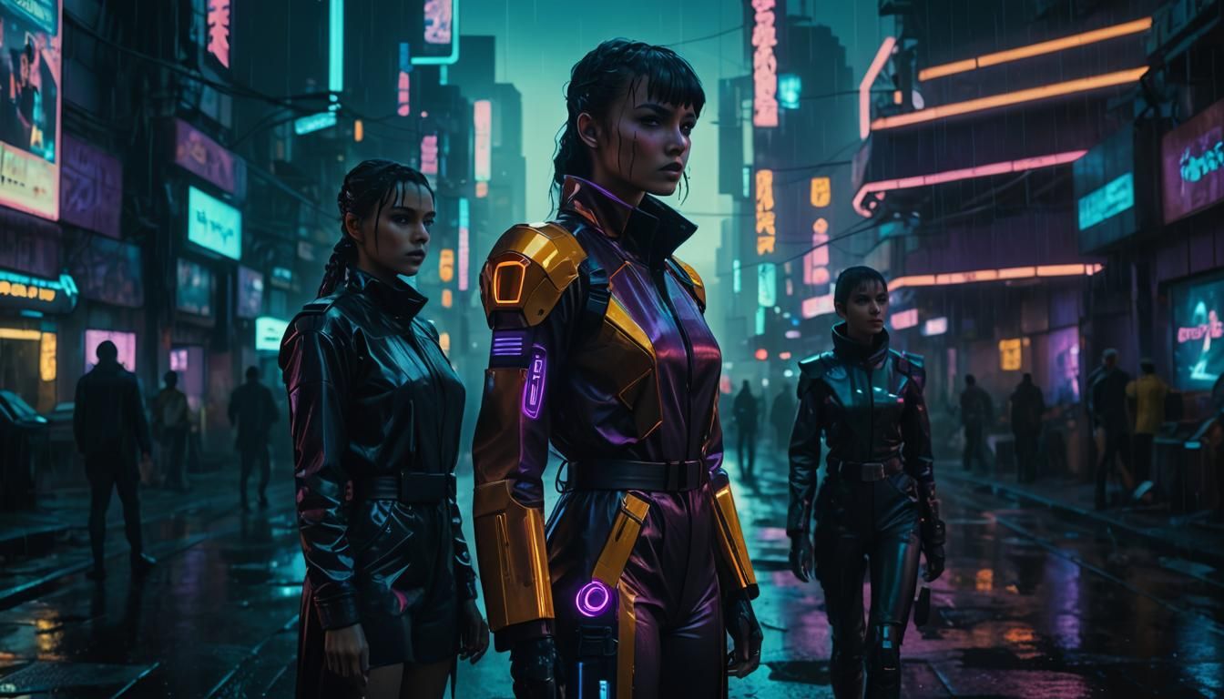 Cyberpunk Girls in Neon Cityscape