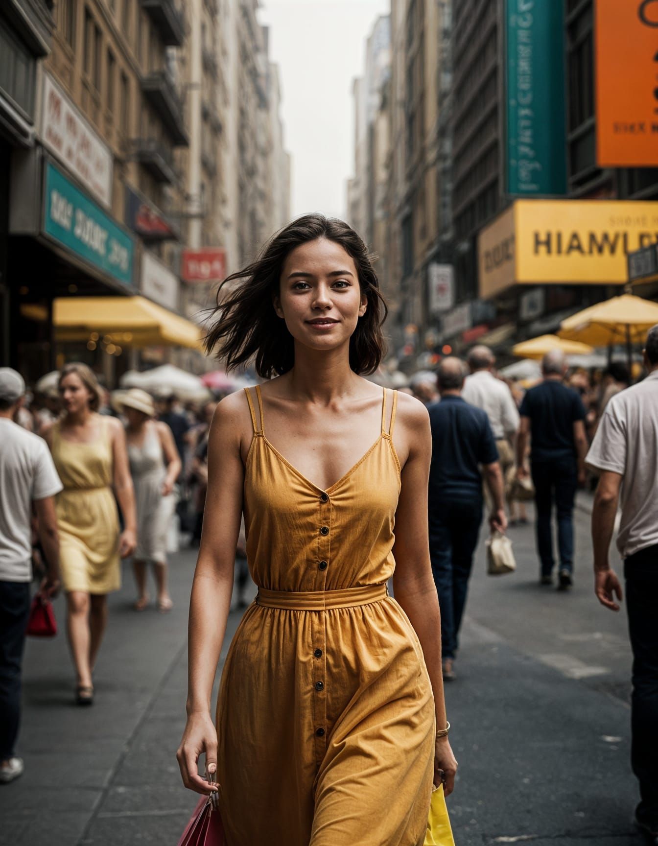 Smiling Young Woman Captivates in Urban Setting