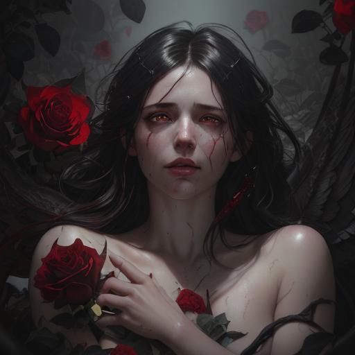 Fallen Angel on Roses: Dramatic Concept Art