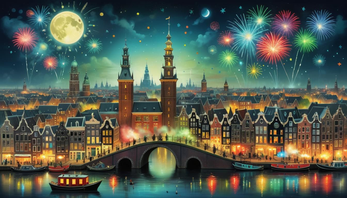 Amsterdam New Year Fireworks in Jansson Style
