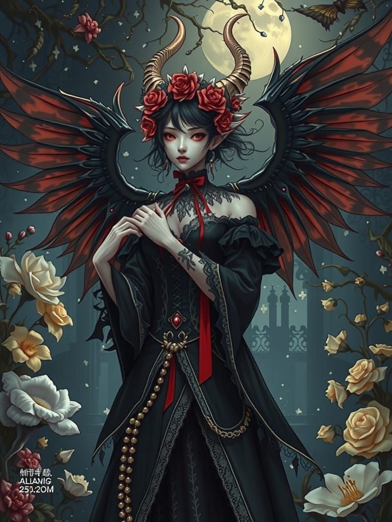 Winged Gothic Demon Lord in Manga Style