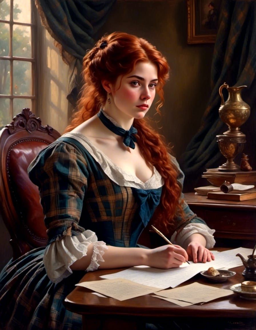 Victorian Woman Writing Letter Portrait