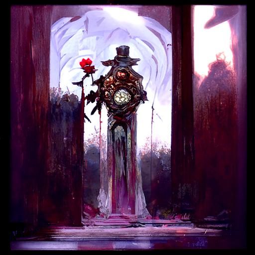 Sinister Grandfather Clock in Rose Field