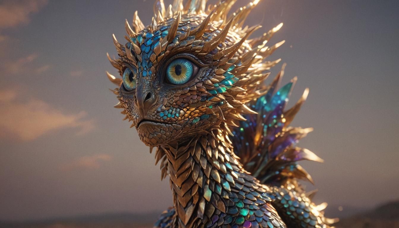 Mystical Creature with Iridescent Scales in Surreal Style