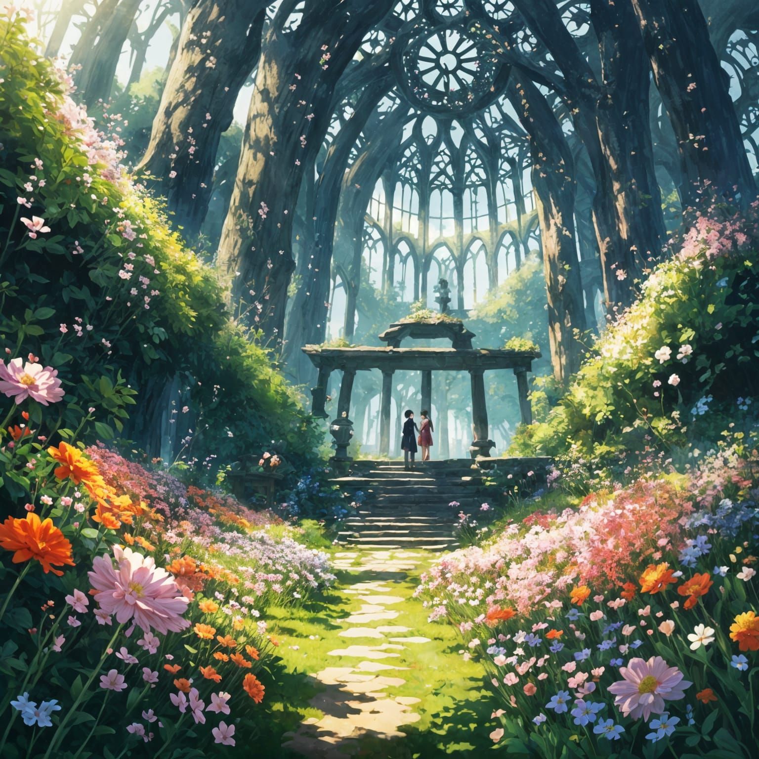 Fantasy Sakura Wreath in Whimsical Studio Ghibli Style