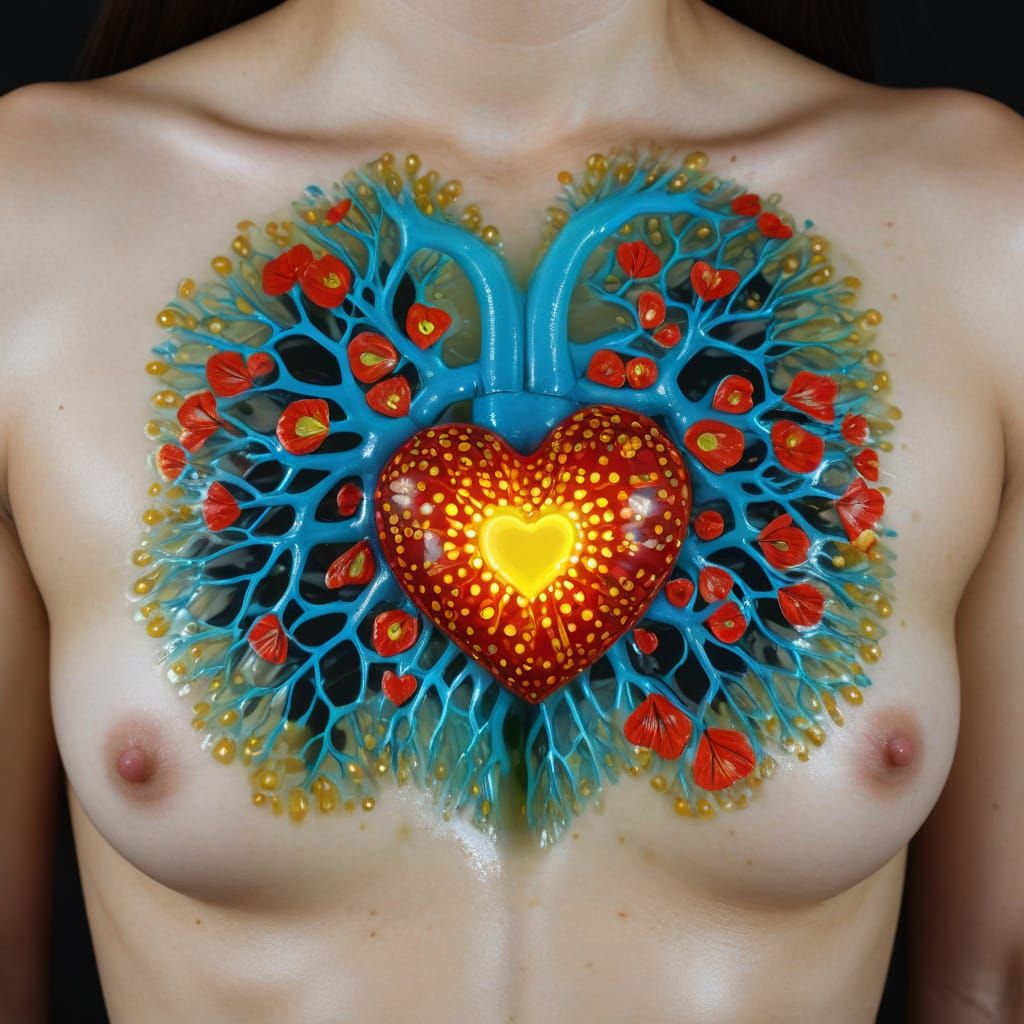 Bioluminescent Crystalline Heart in Kusama Style