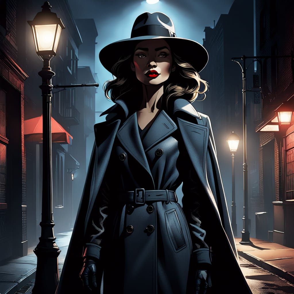Noir Femme Fatale in Streetlight Glow