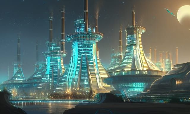 Futuristic Power Plant: Utopian Digital Matte Painting