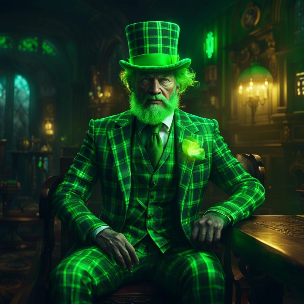 Leprechaun in Neon Green Plaid Suit