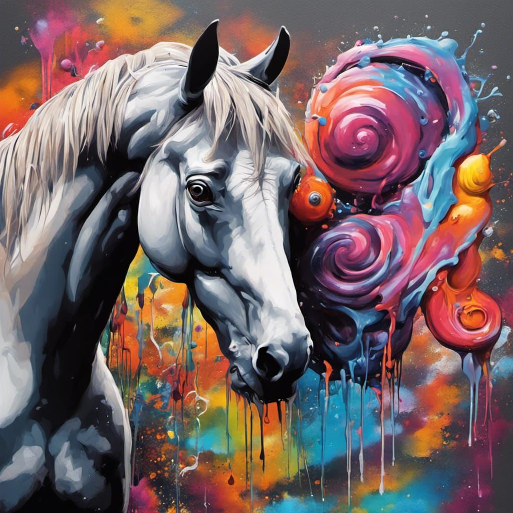 Horse and Snail Friendship in Graffiti Art Style