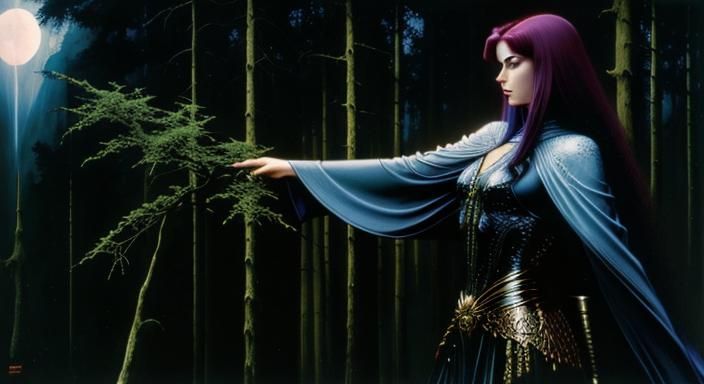 Beksinski-Inspired Creature in Mystical Forest, Digital Art