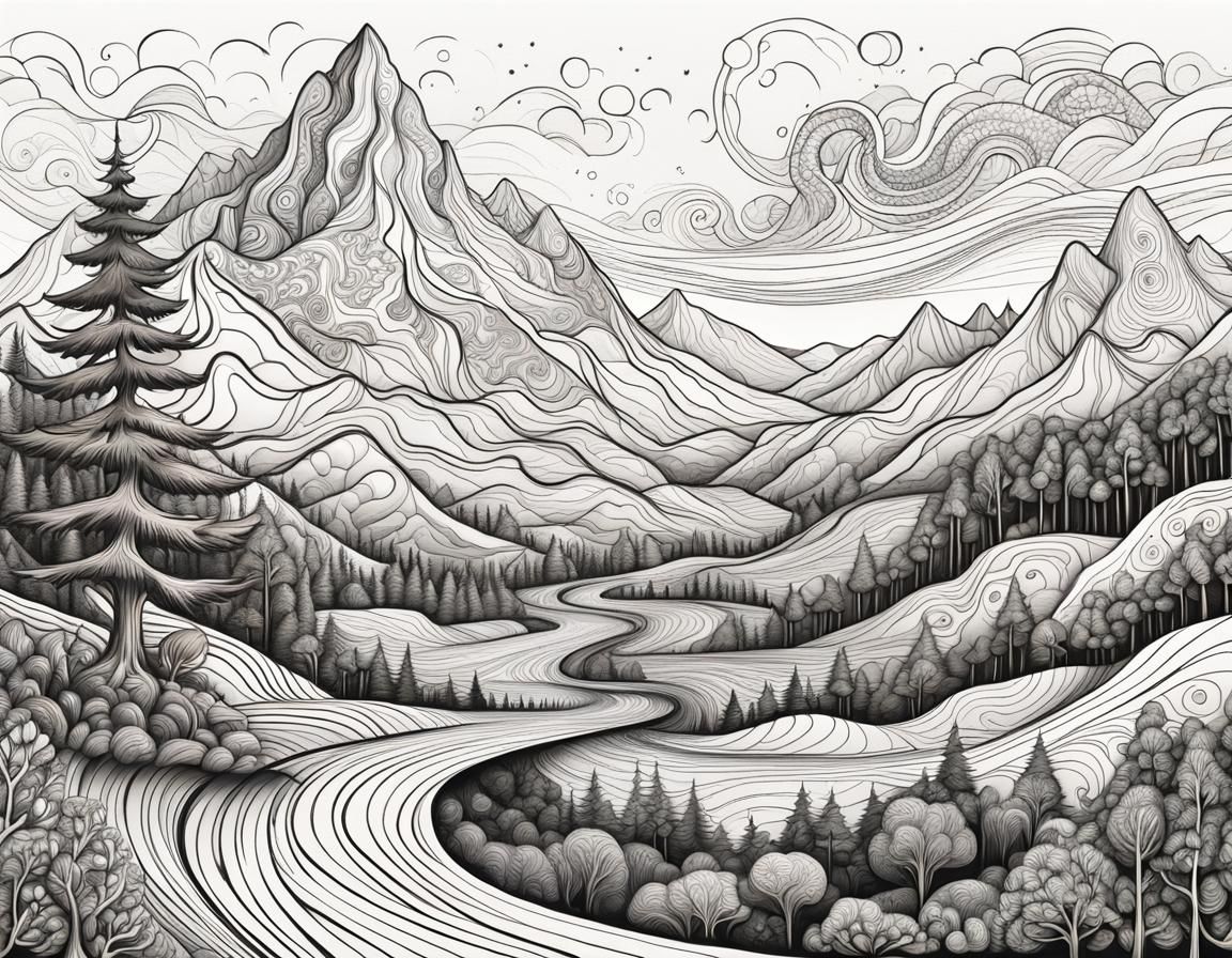 Doodle Style Fantasy Landscape with 3D Shading
