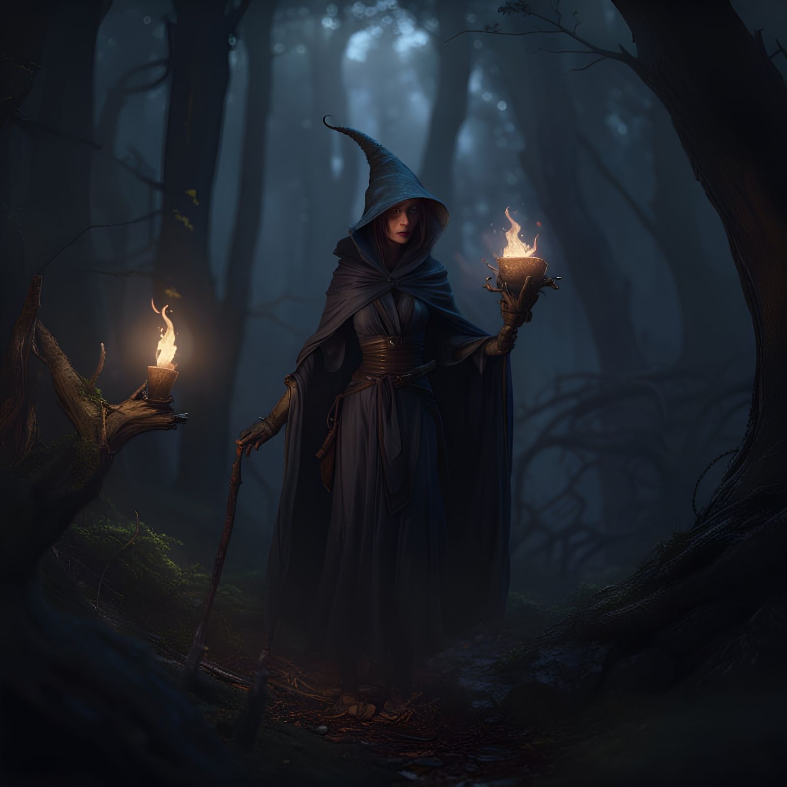 Völva Witch in Dark Fantasy Forest