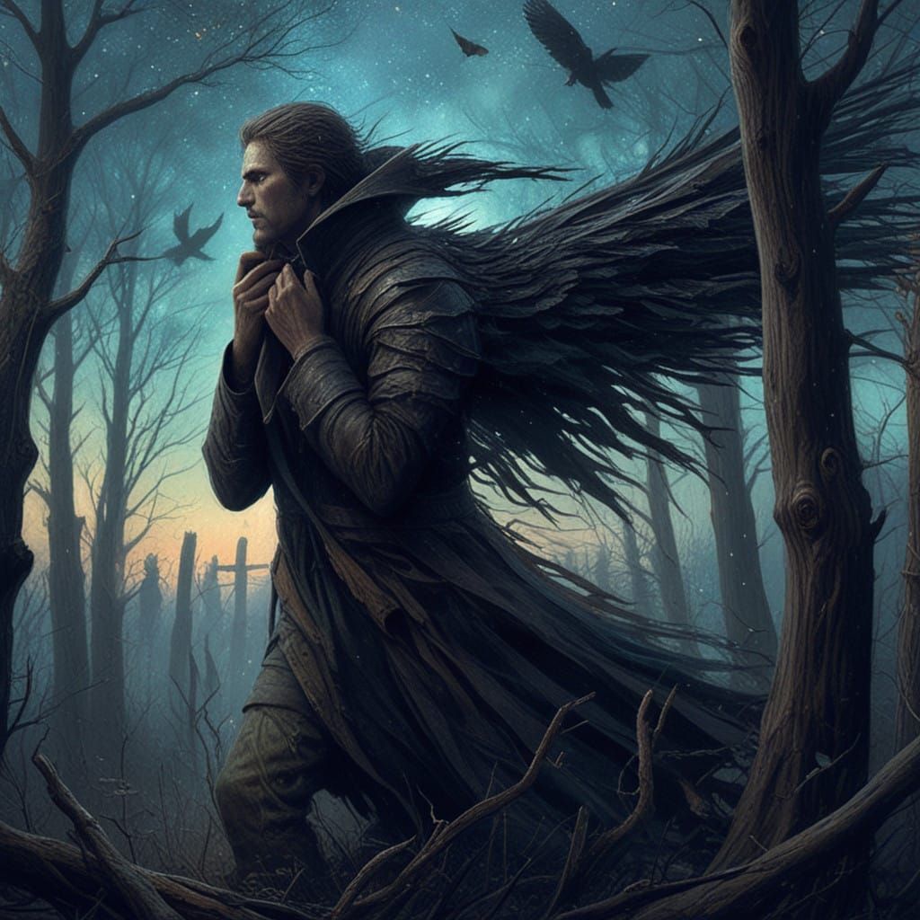 Moonlit Chasseur in Haunting Forest Landscape