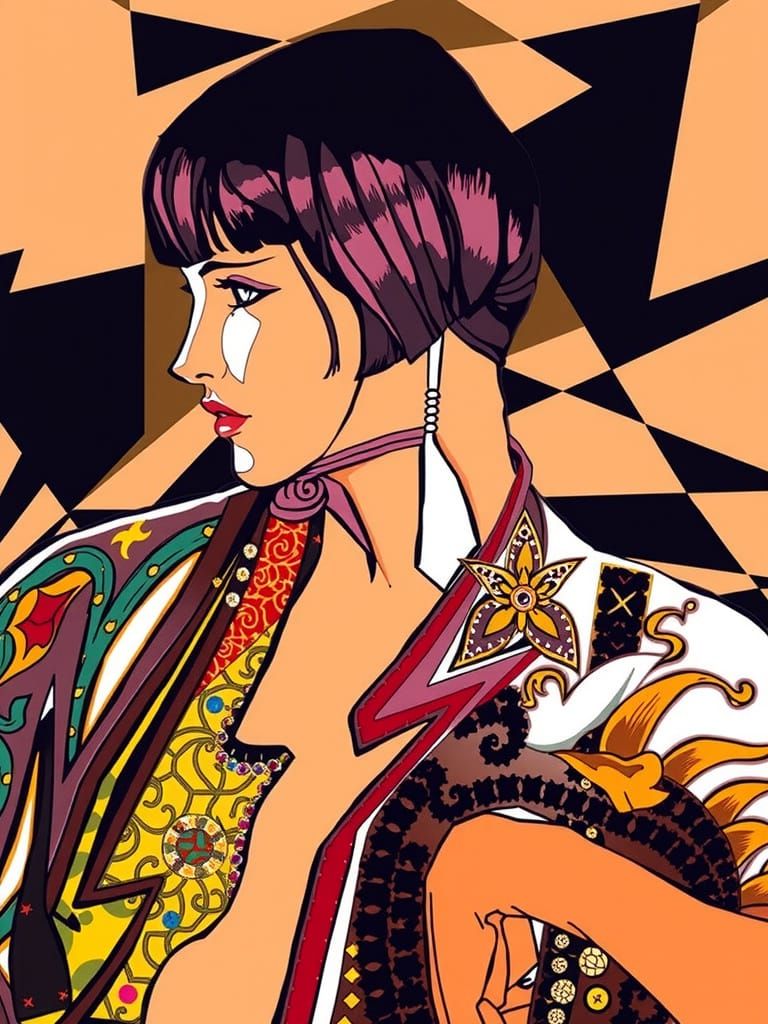 Flapper Icon Louise Brooks in Opulent Art Nouveau Style