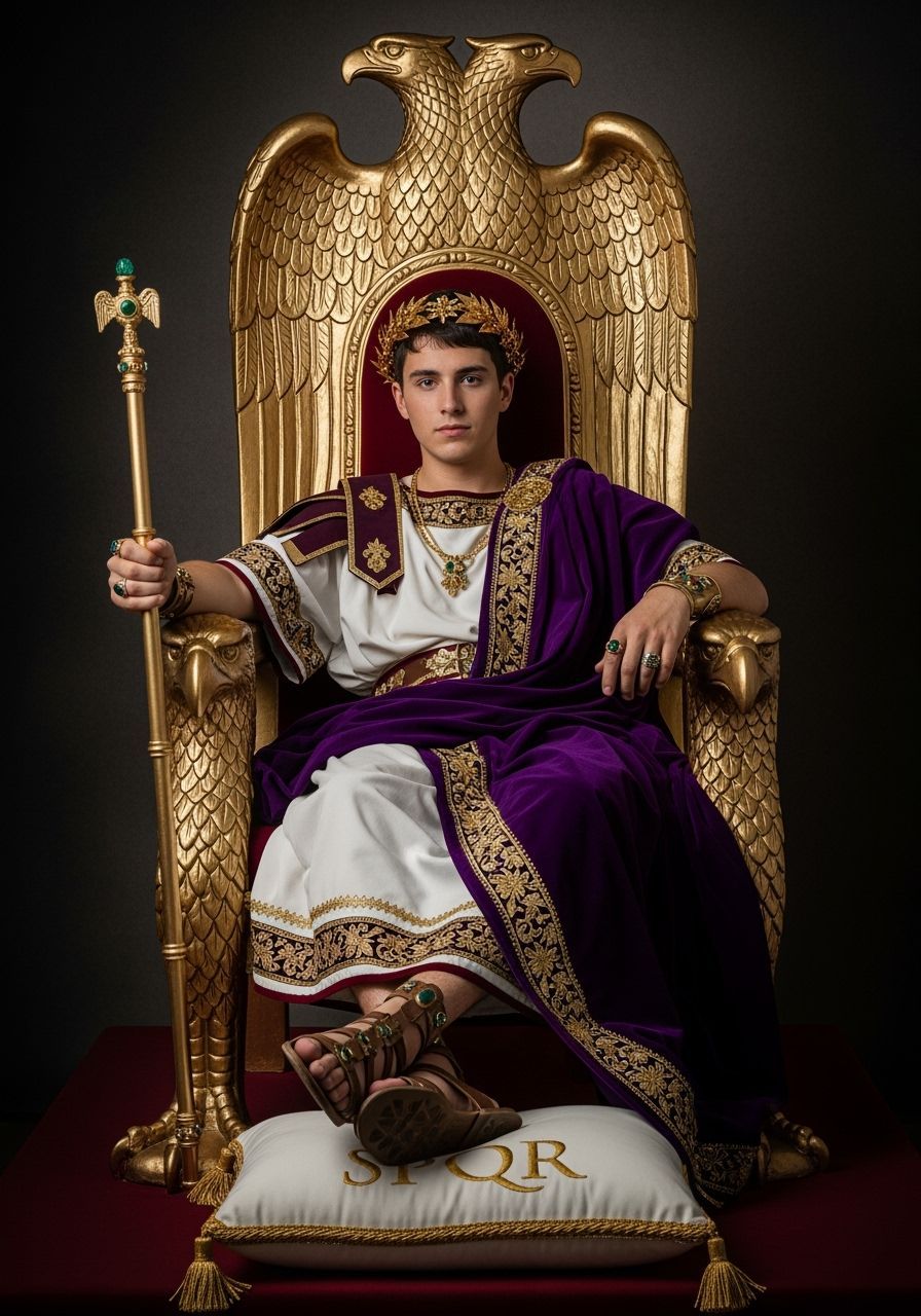Young Roman Emperor on Golden Eagle Throne