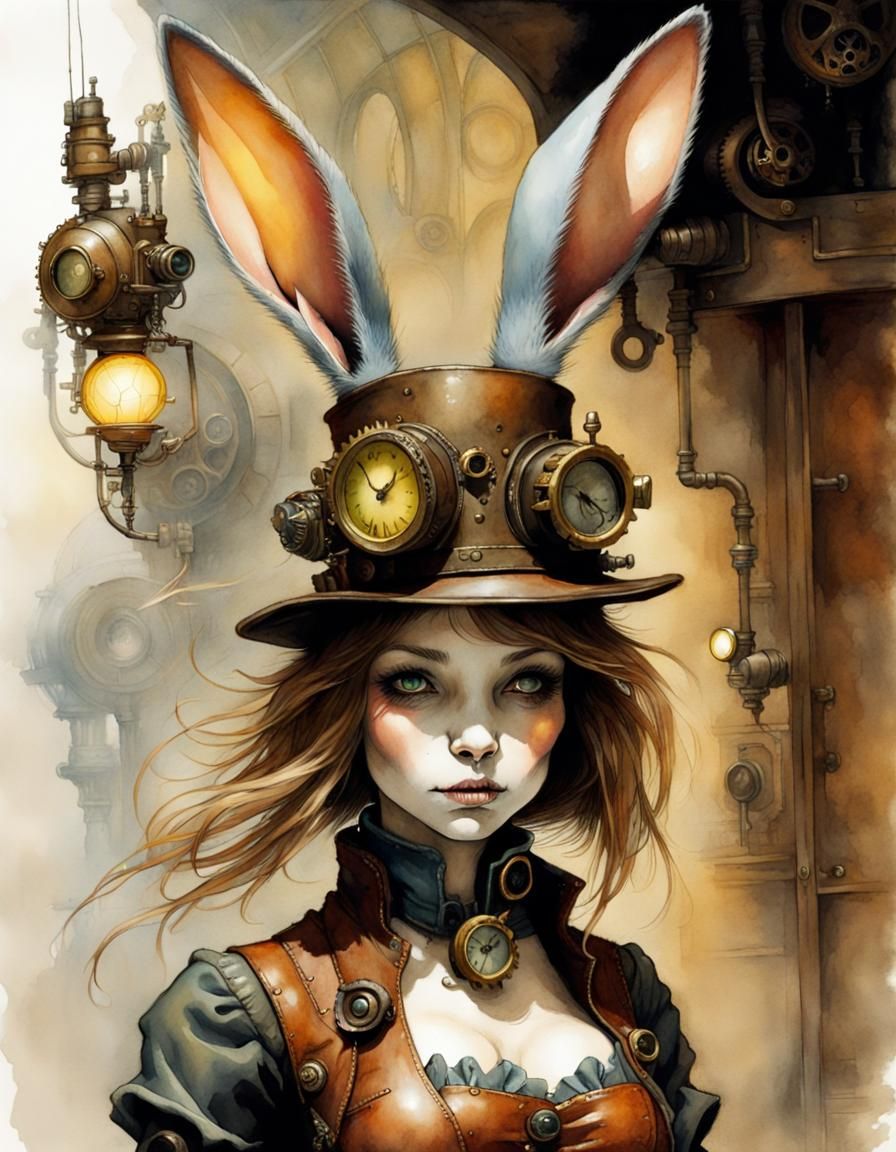 Steampunk Bunnygirl: Fantasy Art in Watercolor and Acrylic