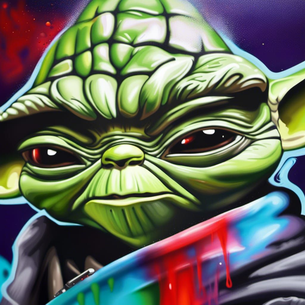 Hipster Yoda Graffiti Art in Ultra Quality