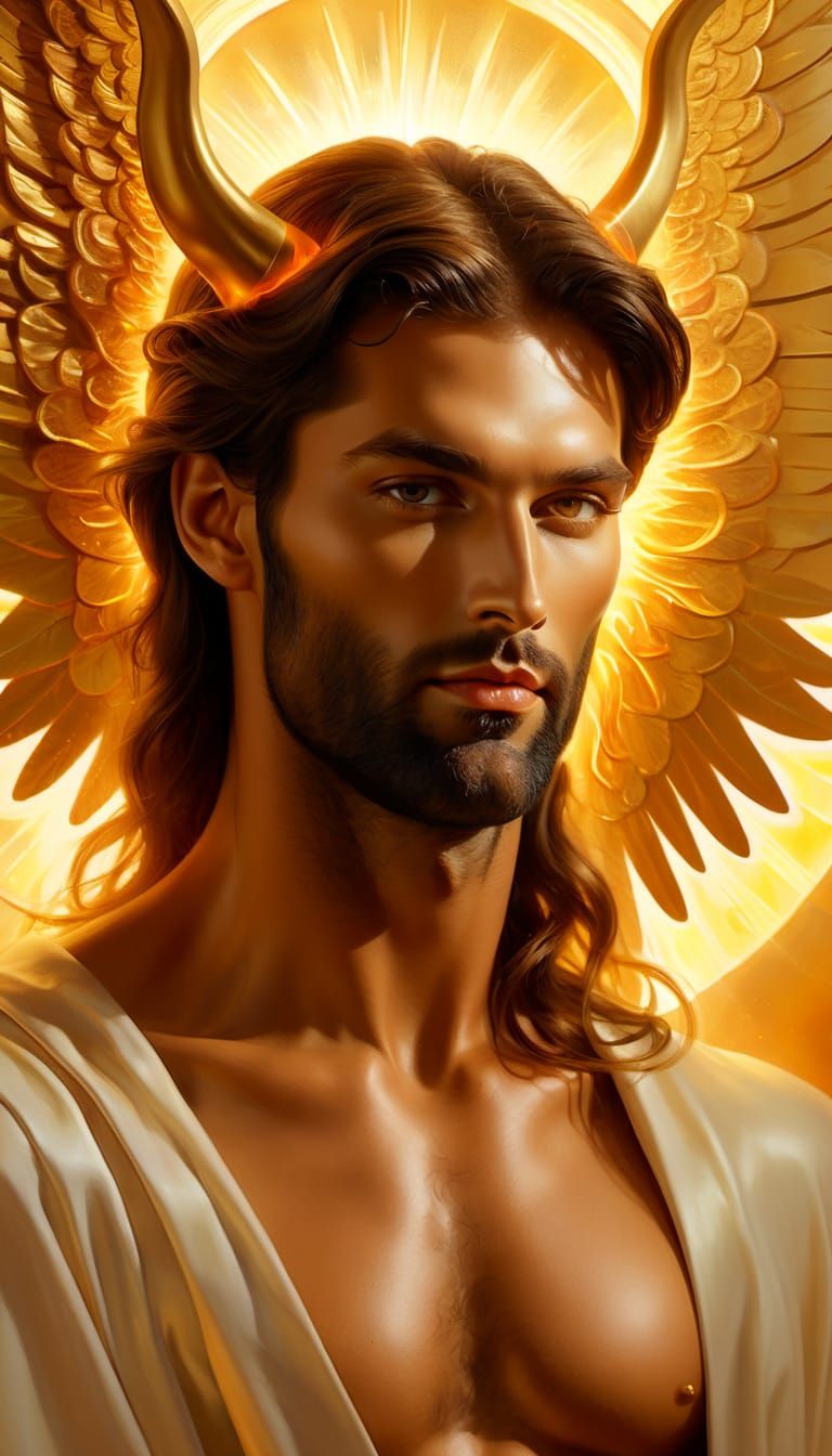 Lucifer as Morning Star in Golden Oil Painting
