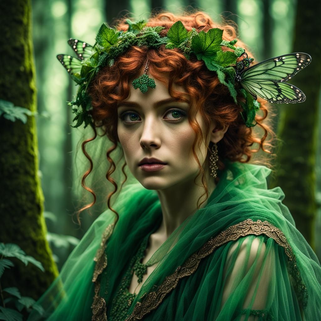 Turkish Forest Fairy in Green Tulle Robes