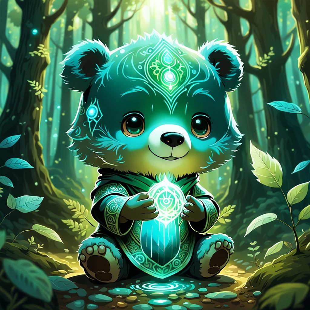 Chibi Bear Cleric Healer in Leafy Forest