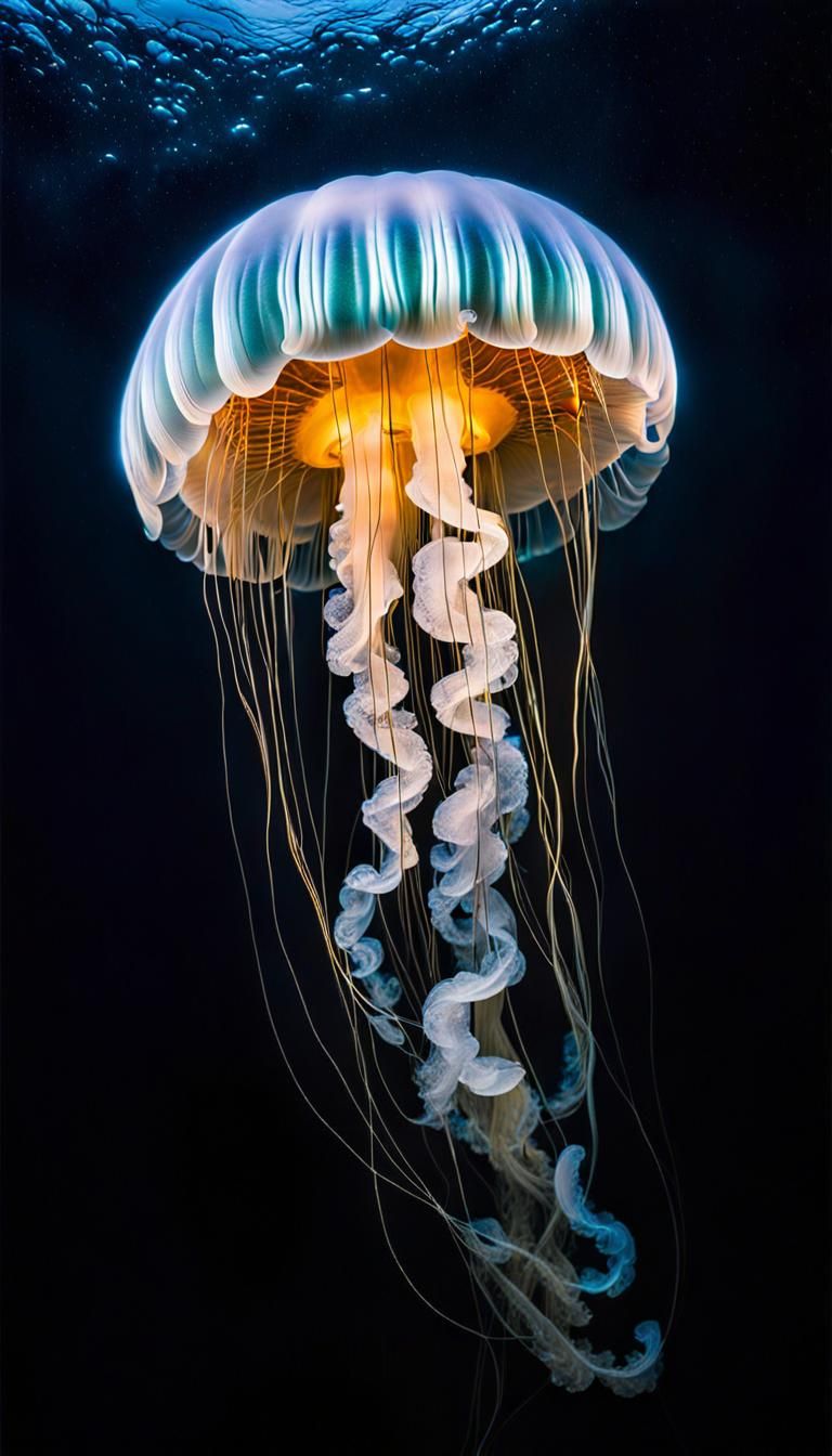 Bioluminescent Jellyfish in a Dynamic Underwater Ecosystem