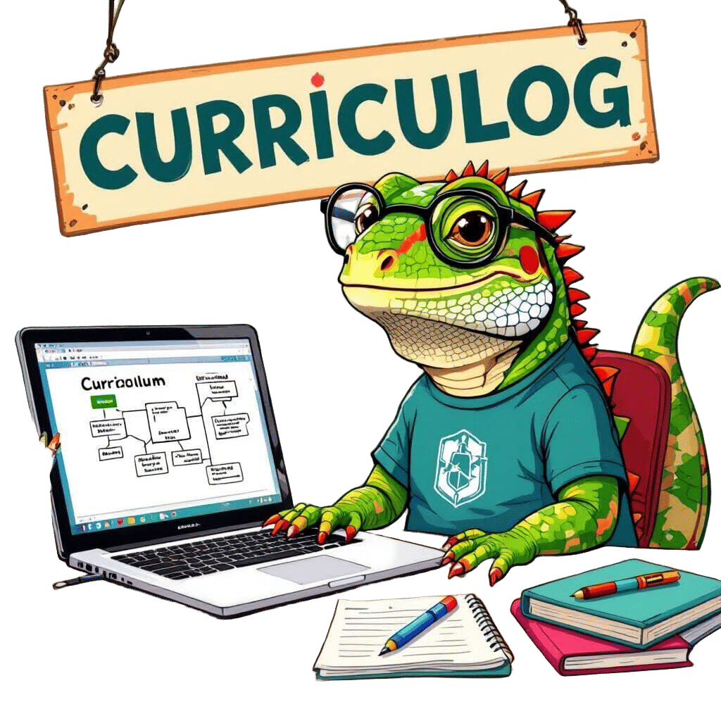 Cute Lizard Works on College Curriculum with Laptop
