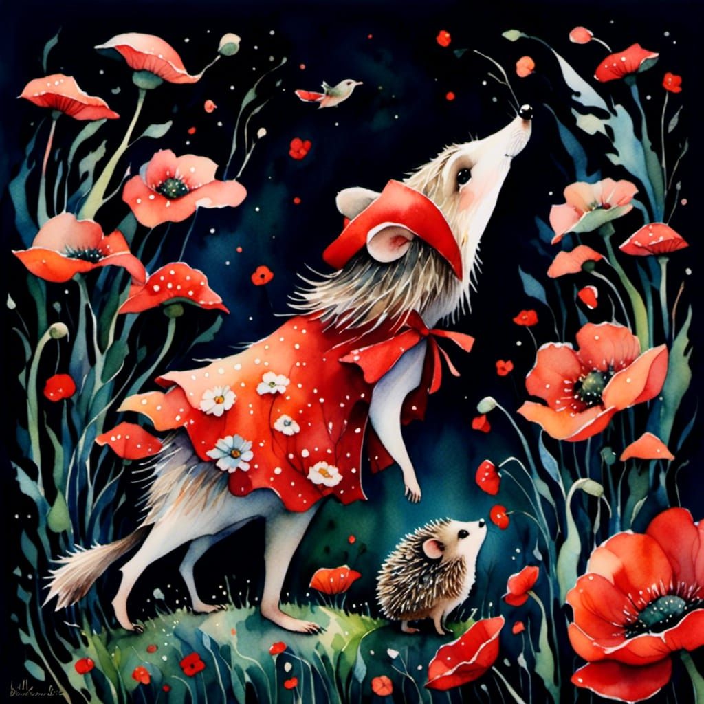 Whimsical Hedgehog Portrait in Watercolor Style