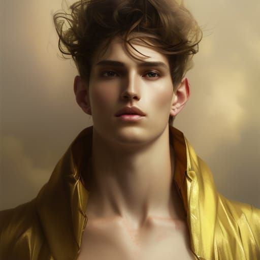 Angelic Super Male Model Portrait in Gold
