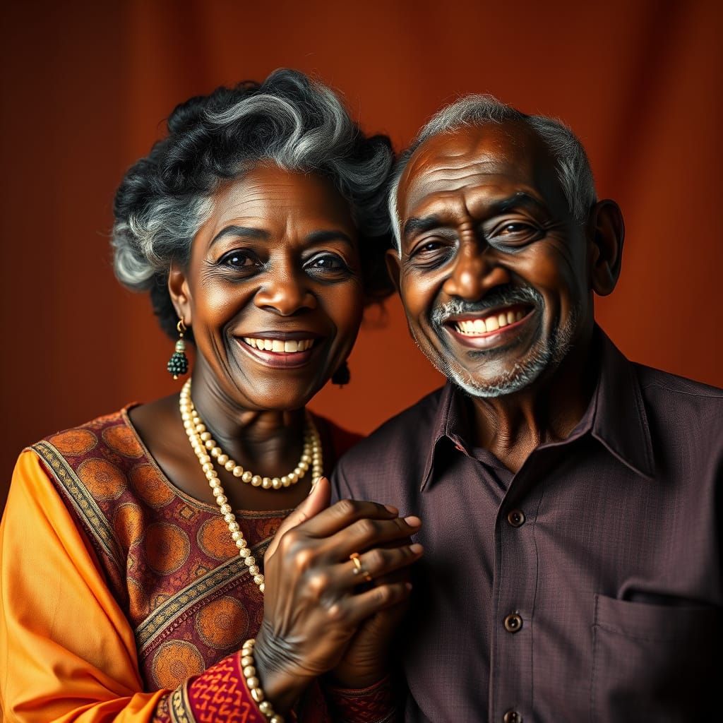 Warm Intimate Portrait of Loving Dark Skinned Elderly Couple