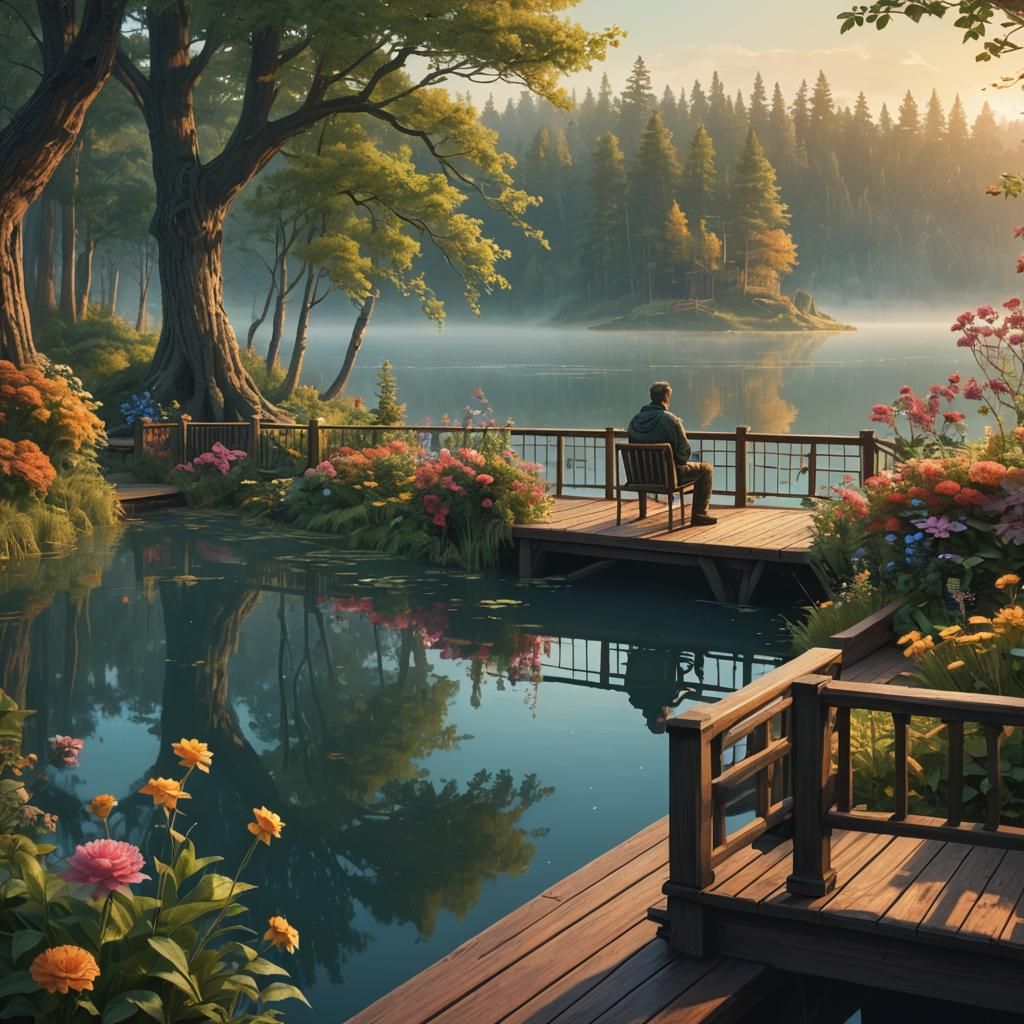 Serene Lake Morning: Fantasy Matte Painting