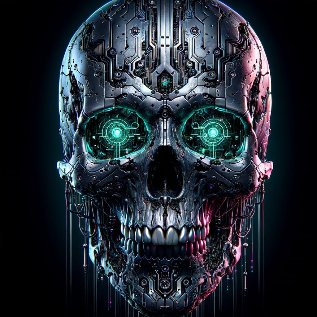 Cybernetic Gothic Skull with UV Glow and Baroque Details