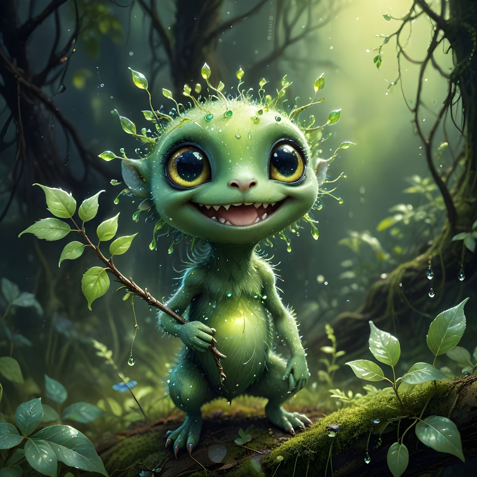 Whimsical Forest Sprite with Enchanted Woodland
