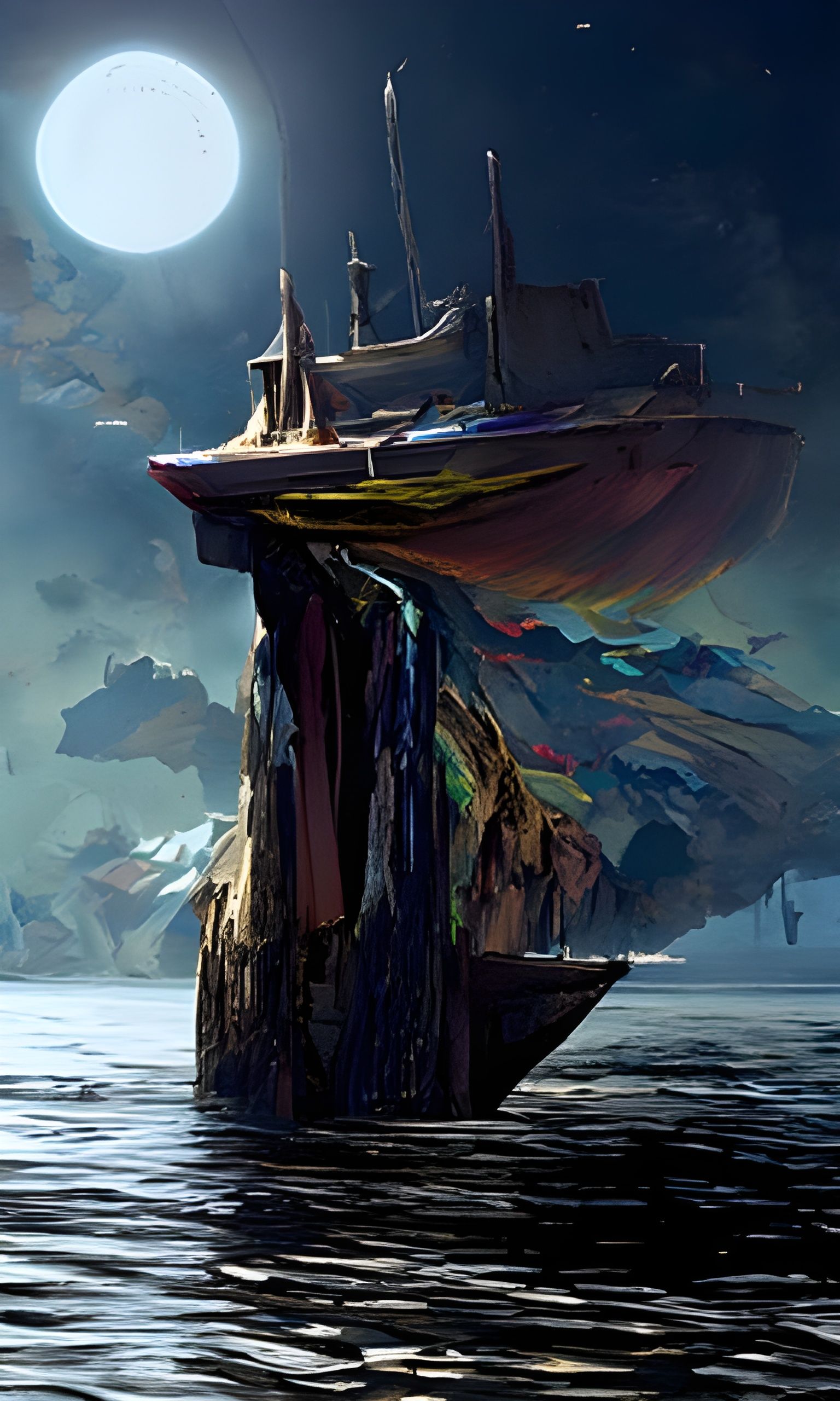 Ship Sails Dark Seas: Hyperrealistic Landscape Painting