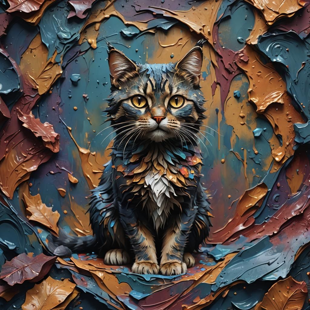 Impasto Painting of a Cat
