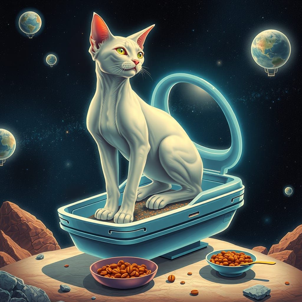 Astral Sphinx Cat on Spaceship Illustration