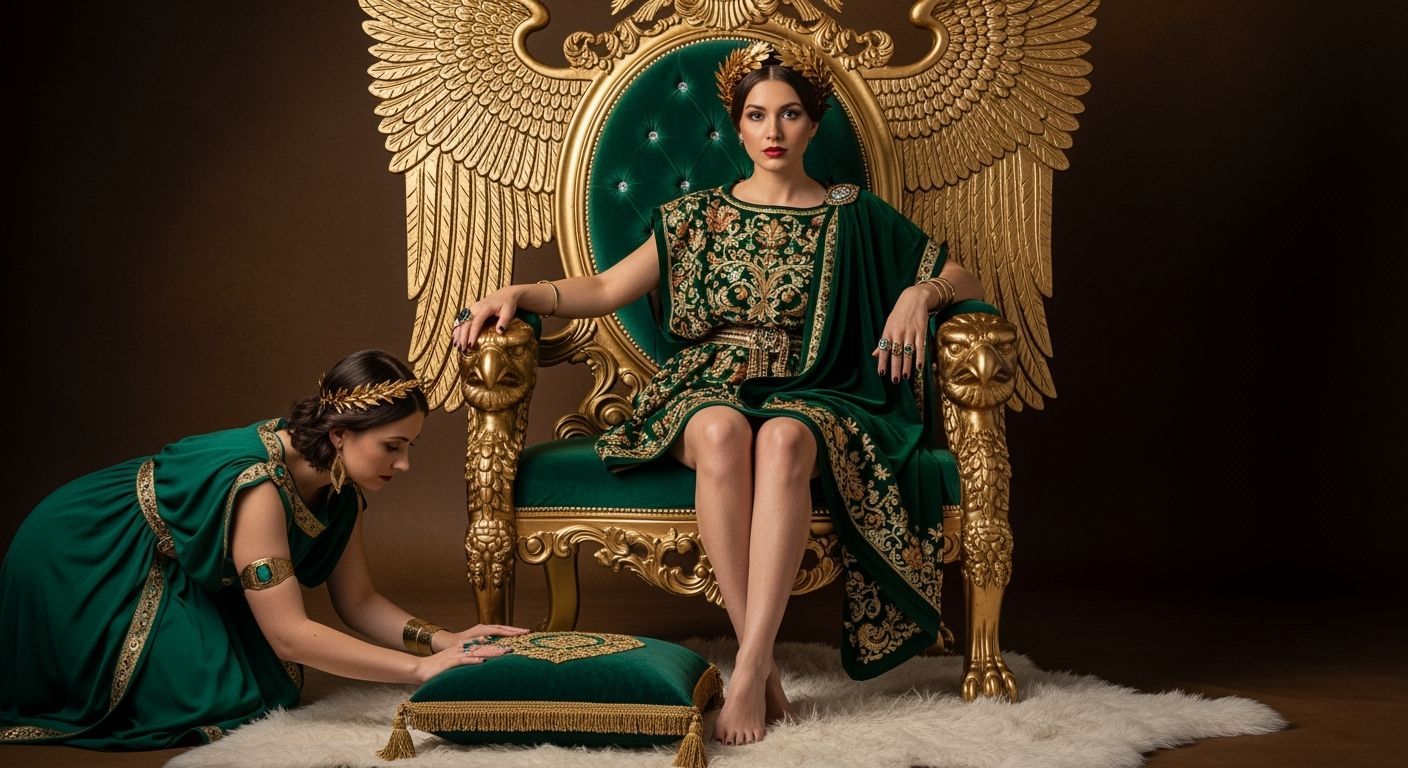 Regal Roman Empress on Gold and Emerald Throne