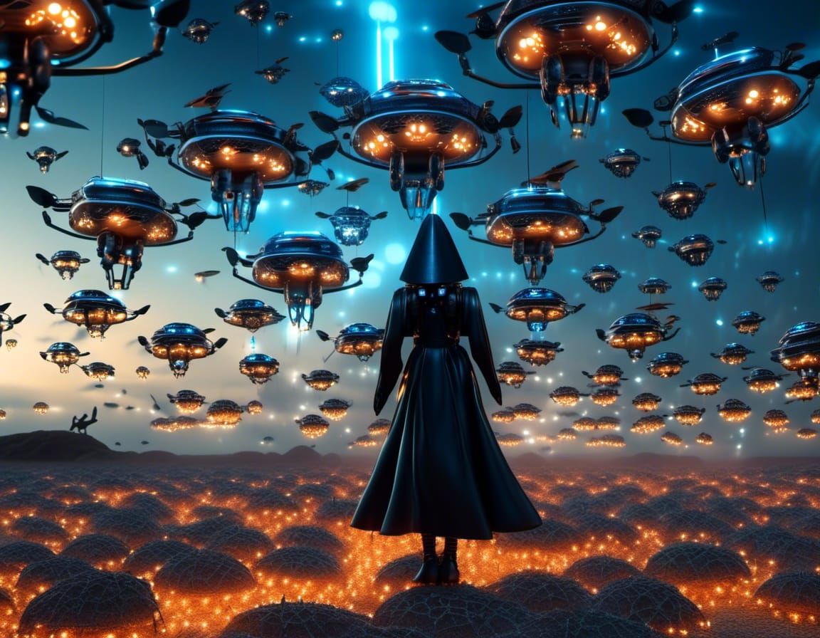 Cyborg Witch Controls Nanobot Drone Swarm