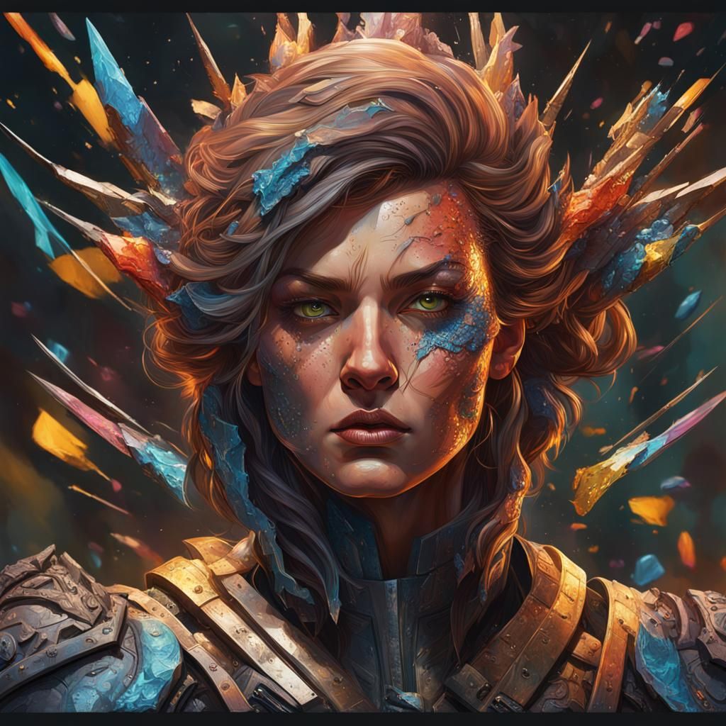 Hyperrealistic Portrait of a Strong Woman in Splash Art