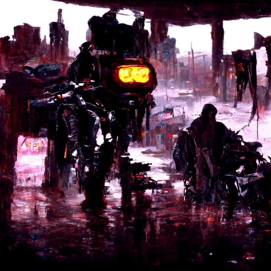 Cyberpunk Motorcycle Chase in Dystopian Cityscape