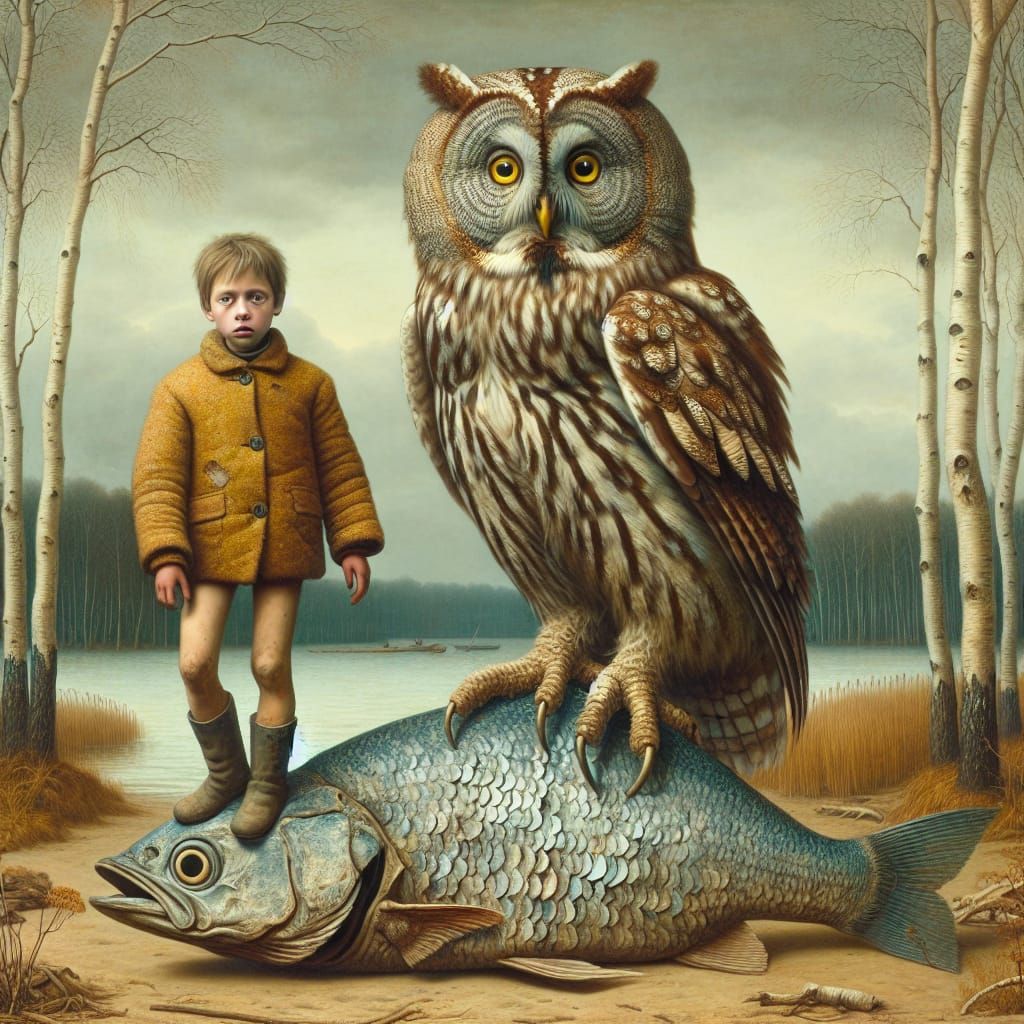 Owl with Saw Feather in Dürer Style