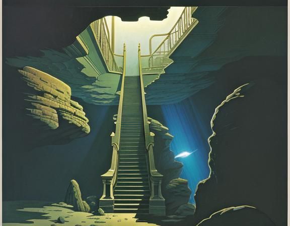 Subterranean Temple Entrance in Moebius Style