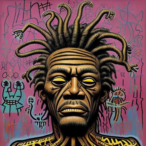 Shrunken Head in Basquiat-Haring Style